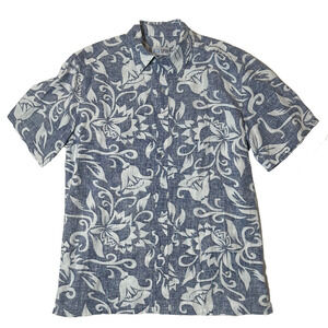Blue Opihi Aloha Floral Casual Button Front Shirt Men's size Medium